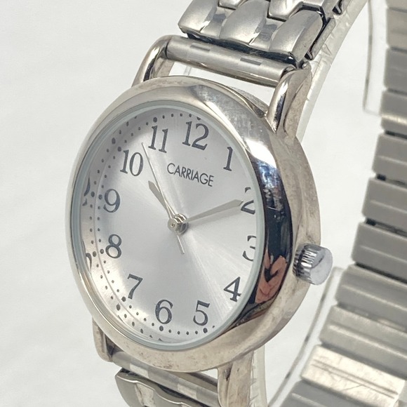 Carriage Easy Reader Watch Women 28mm Silver Tone Matte Stretch Band New Battery - Picture 4 of 14